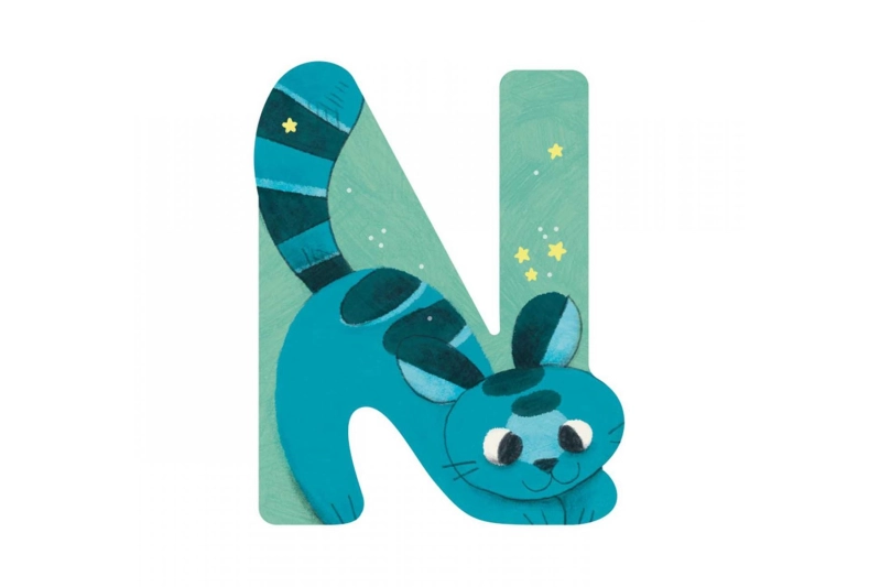 Lletra N blava de fusta Moulin Roty