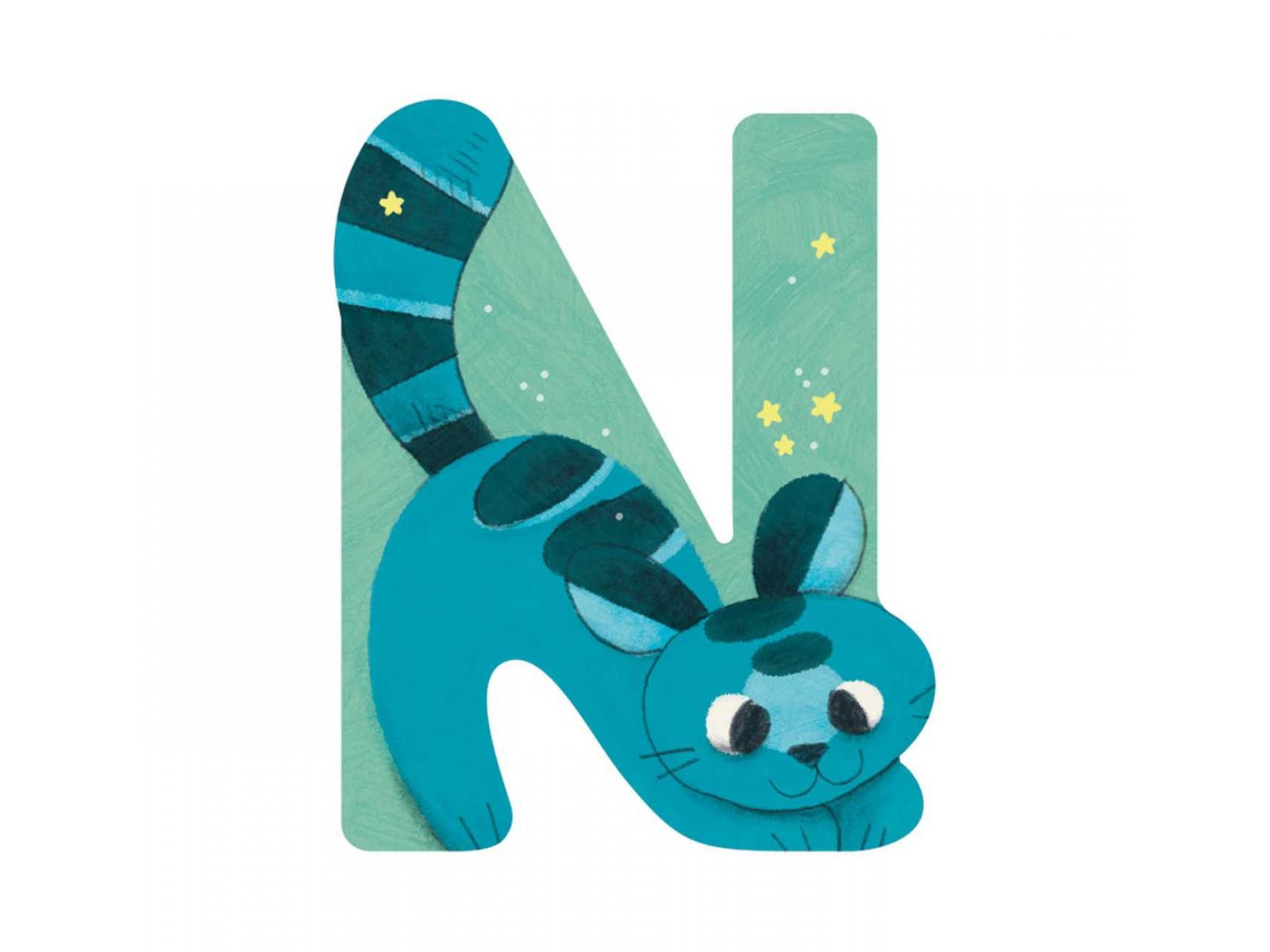 Lletra N blava de fusta Moulin Roty