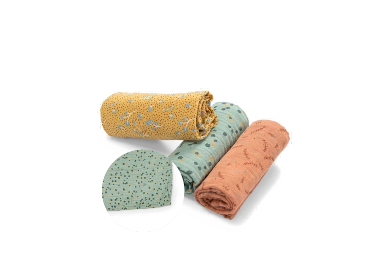 Set de 3 mussolinas de algodón orgánico