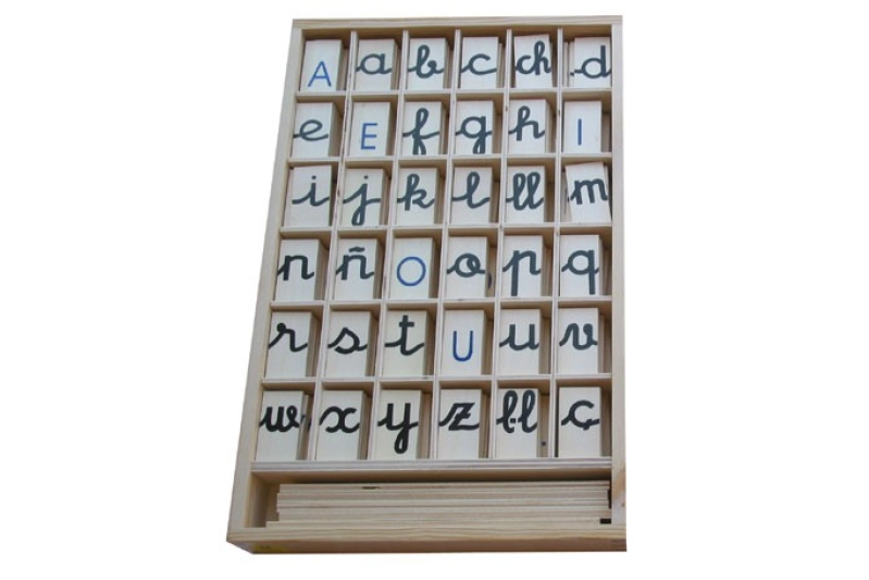 Alfabeto Montessori de madera con 180 letras mayúsculas y minúsculas en letra ligada