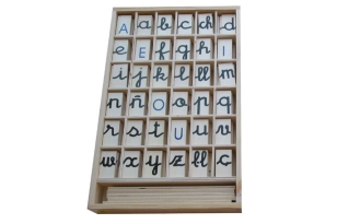 Alfabeto Montessori de madera con 180 letras mayúsculas y minúsculas en letra ligada