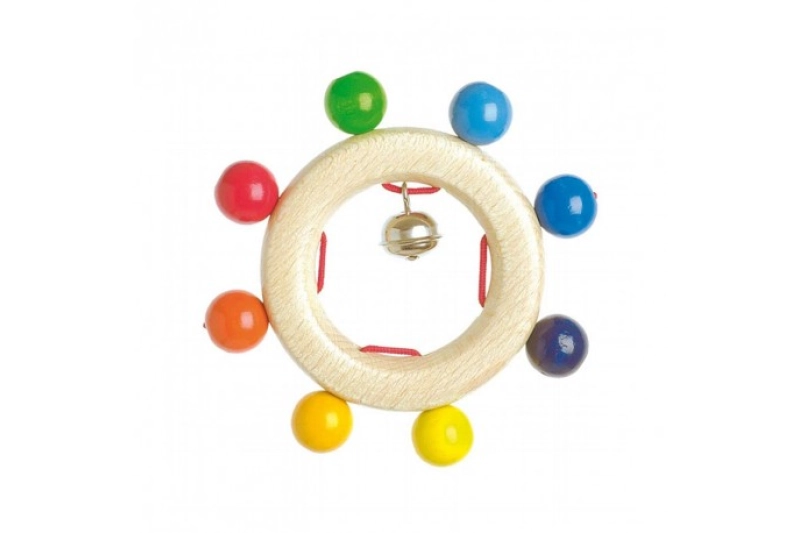 Sonajero de madera con 8 perlas arco iris