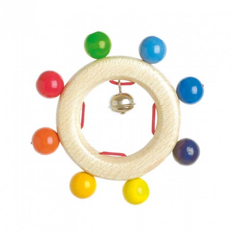 Sonajero de madera con 8 perlas arco iris