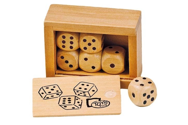 6 DADOS DE MADERA EN CAJA