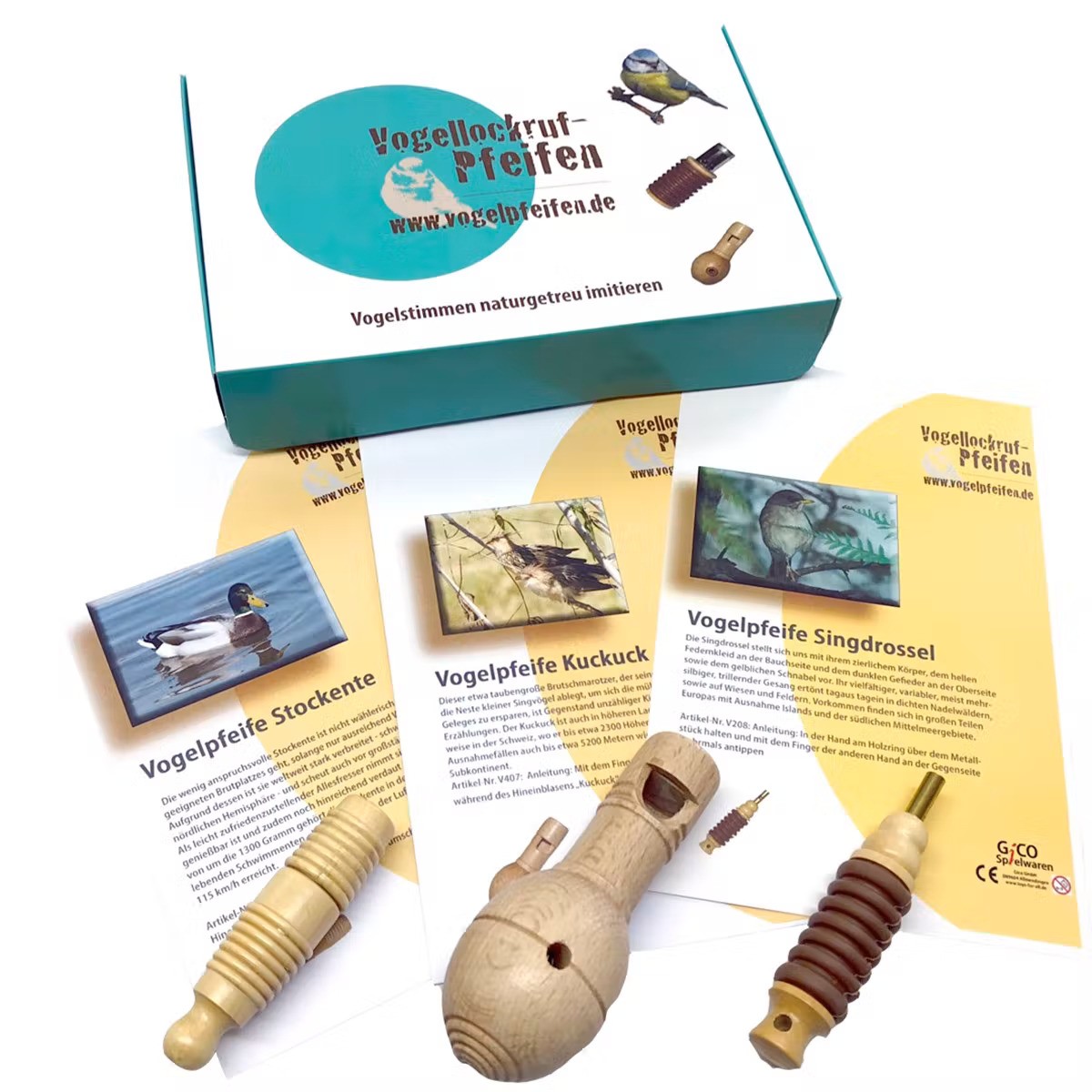 Tres xiulets d'ocell (tord comú, ànec real i cucut