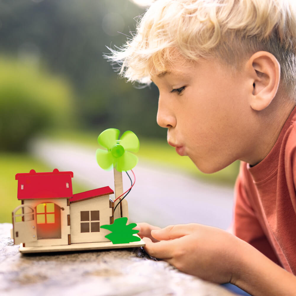 Kit de montaje de una casa con turbina eólica
