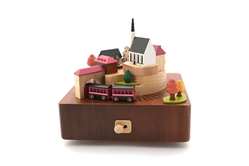 Caja de música de madera:  Tren de otoño