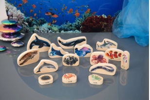 Bloques de vida marina de madera- 15 piezas