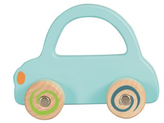 Coche de madera con ruedas con espiral