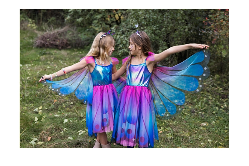 Disfraz Vestido de Mariposa con Alas Azul-Violeta, Talla 5-6