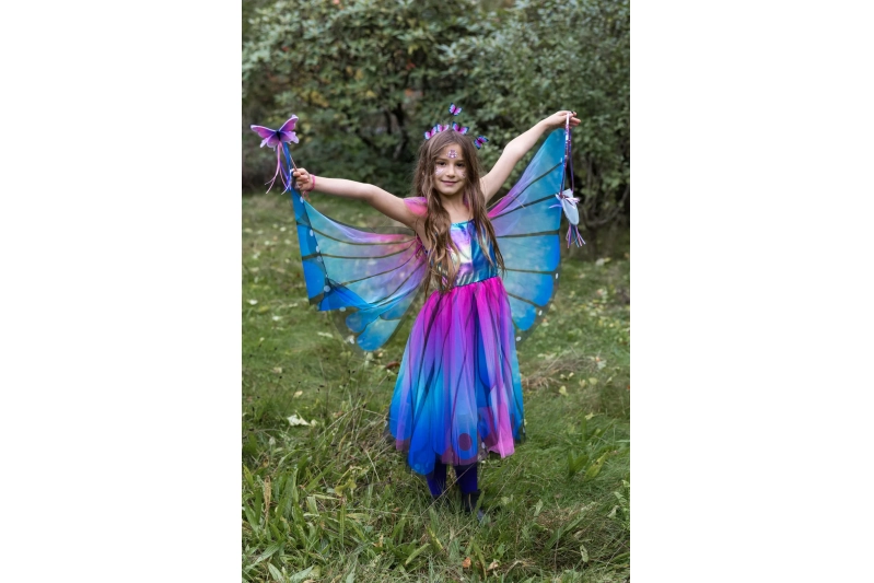 Disfraz Vestido de Mariposa con Alas Azul-Violeta, Talla 7-8