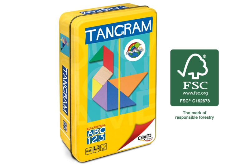 Tangram de fusta amb caixa de metall
