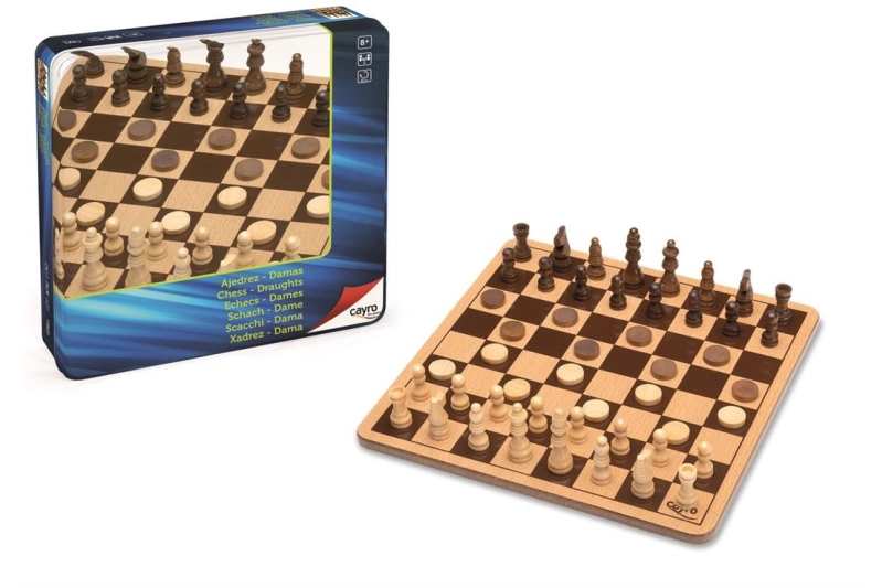 Escacs i dames amb caixa de llauna