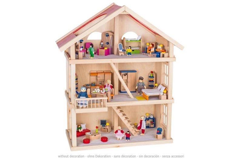 CASA DE MUÑECAS Y MUÑECOS DE TRES PISOS