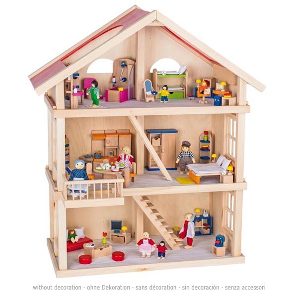 CASA DE MUÑECAS Y MUÑECOS DE TRES PISOS