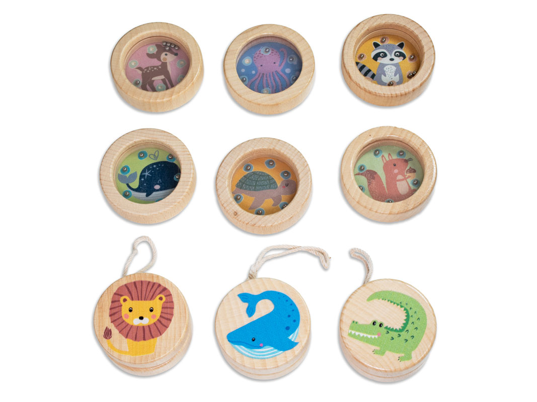 Yoyo de fusta amb dibuixos d'animals
