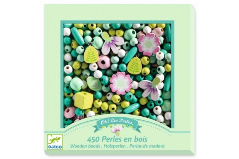 PERLAS DE MADERA HOJAS Y FLORES
