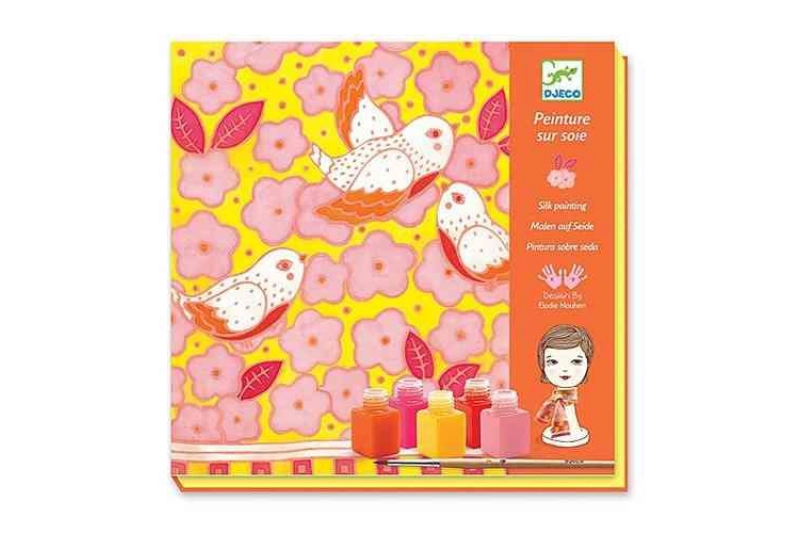 Pintura sobre seda Ocells