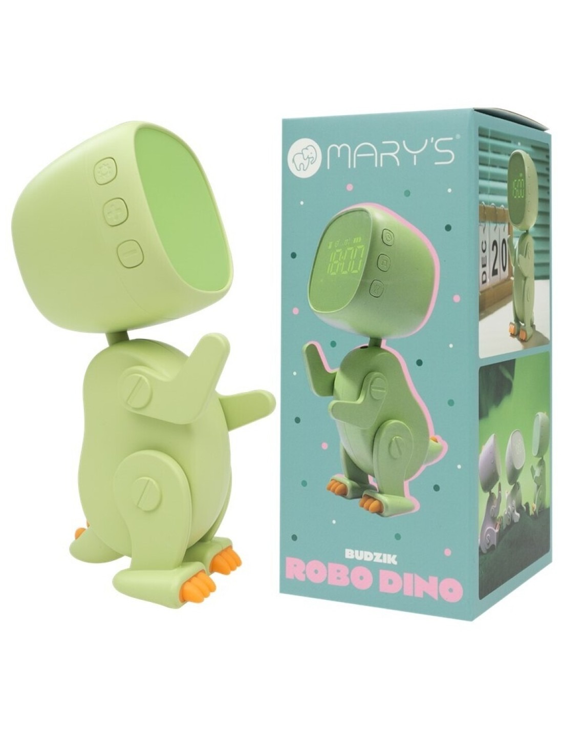 Mary's reloj despertador robo-dino verde