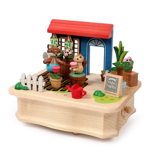 Caja de música de madera: Zorro en el Jardín