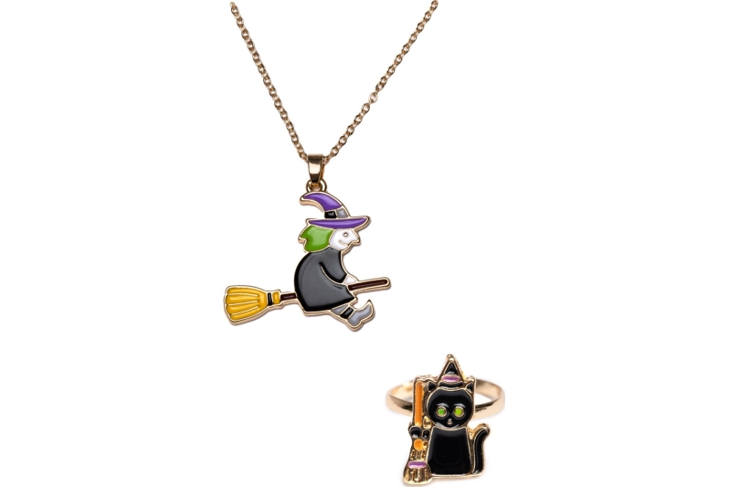 Set de collar de bruja y anillo de gato negro  Halloween