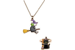 Set de collar de bruja y anillo de gato negro  Halloween