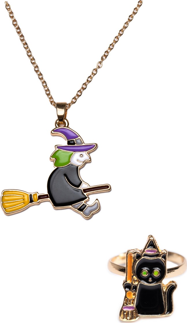 Set de collar de bruja y anillo de gato negro  Halloween
