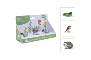 Animales Jardín con 3 figuras, Oruga, Petirrojo y Erizo
