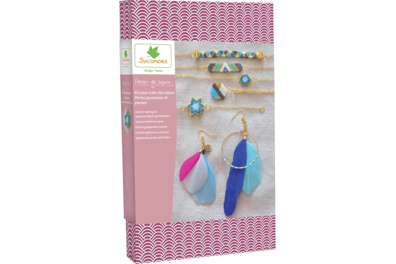 Kit de joyeria con cuentas japonesas y plumas