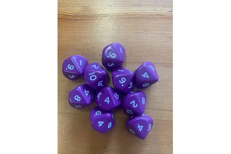 Bolsa de 10 dados de 10 caras opacas 1-10